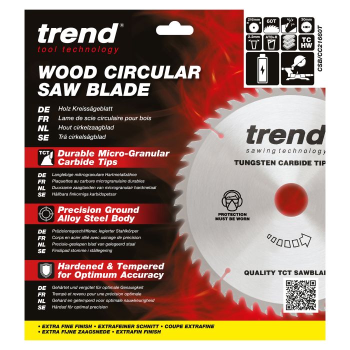 CSB/CC21660T - Trend Wood Cordless ATBR Mitre Saw Blade 216mm x 30mm x 60T