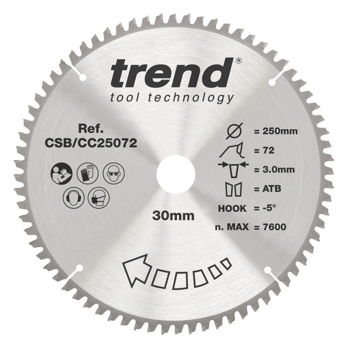 CSB/CC25072 - Trend Wood Mitre Saw Blade 250mm x 30mm x 72T
