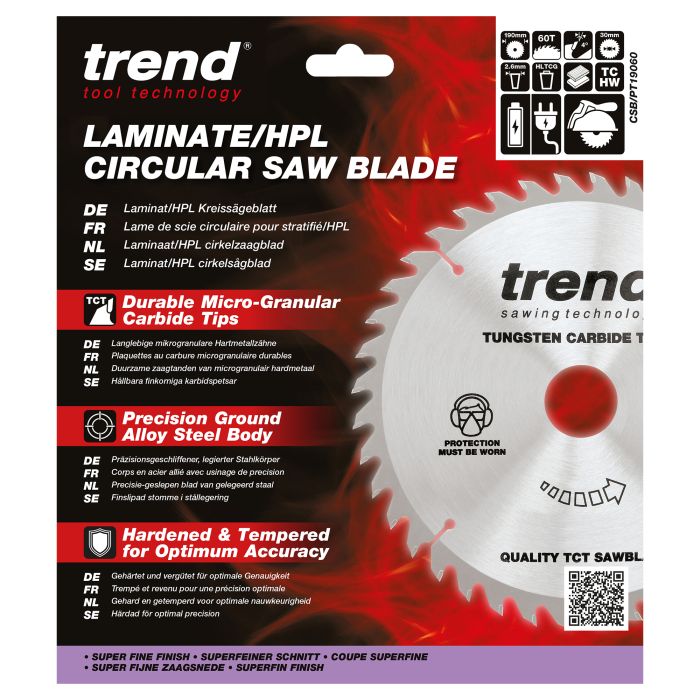 CSB/PT19060 - Trend Laminate/HPL Circular Saw Blade 190mm x 30mm x 60T
