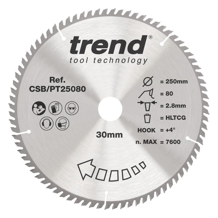 CSB/PT25080 - Trend Laminate/HPL Circular Saw Blade 250mm x 30mm x 80T