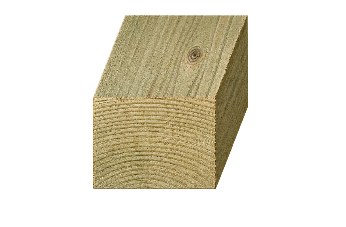 Realistic green treated timber end profile, 100mm × 75mm nominal section