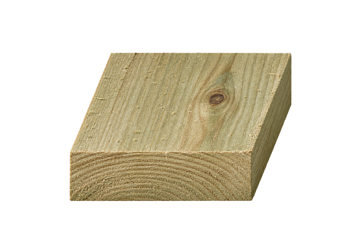 Realistic green treated timber end profile, 125mm × 35mm nominal section