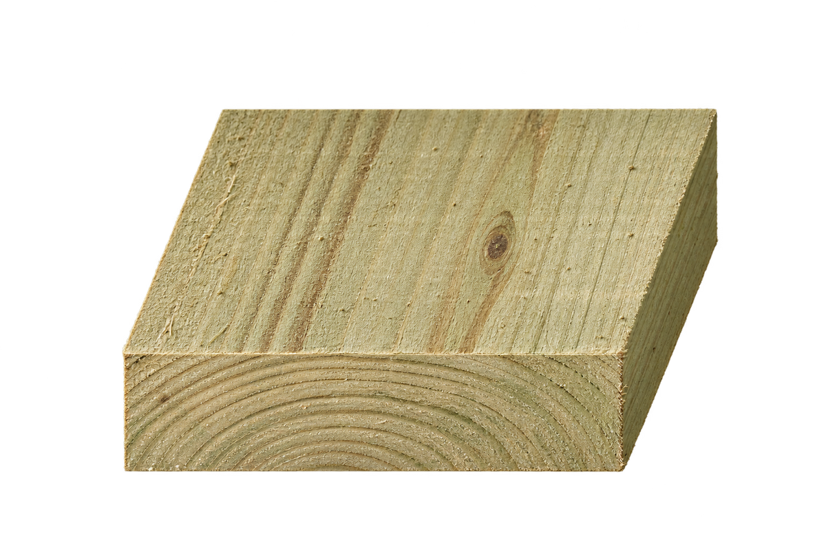 Realistic green treated timber end profile, 150mm × 35mm nominal section