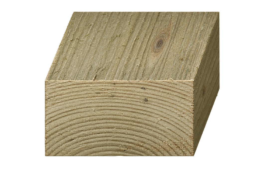 Realistic green treated timber end profile, 150mm × 75mm nominal section