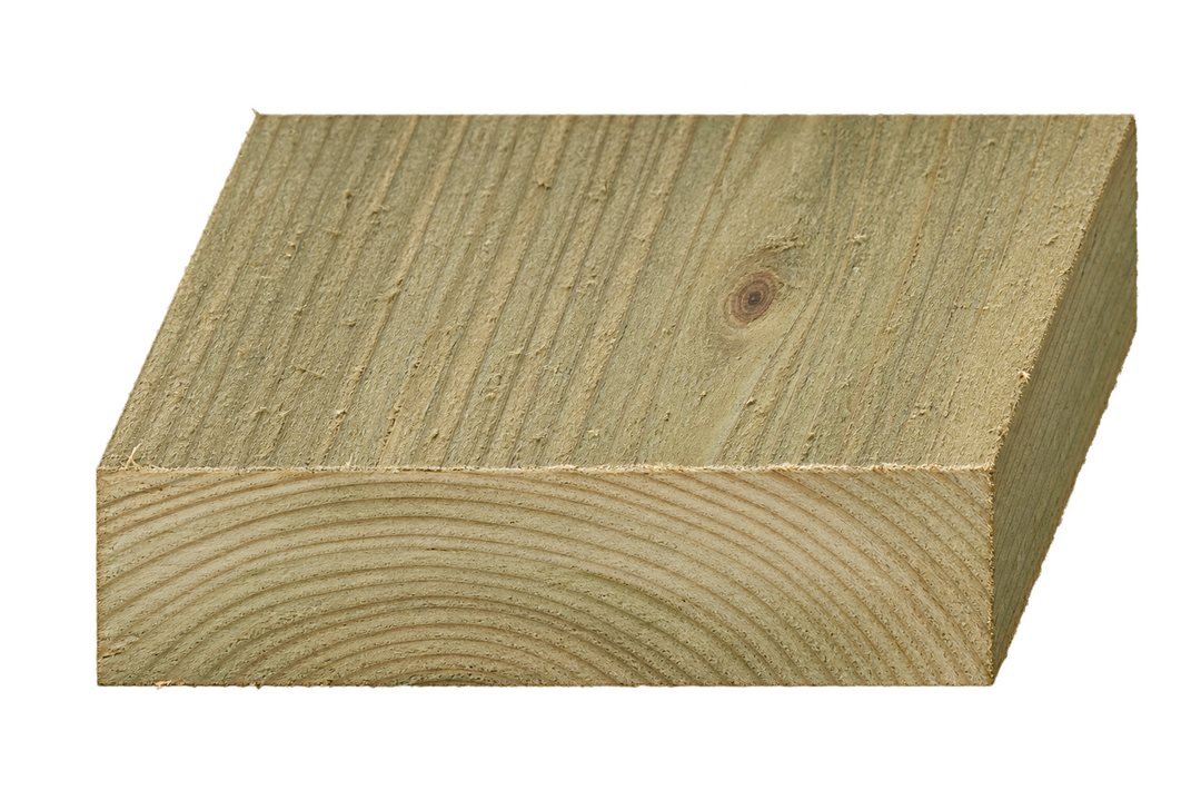 Realistic green treated timber end profile, 175mm × 44mm nominal section
