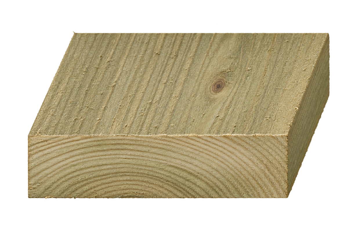 Realistic green treated timber end profile, 175mm × 44mm nominal section