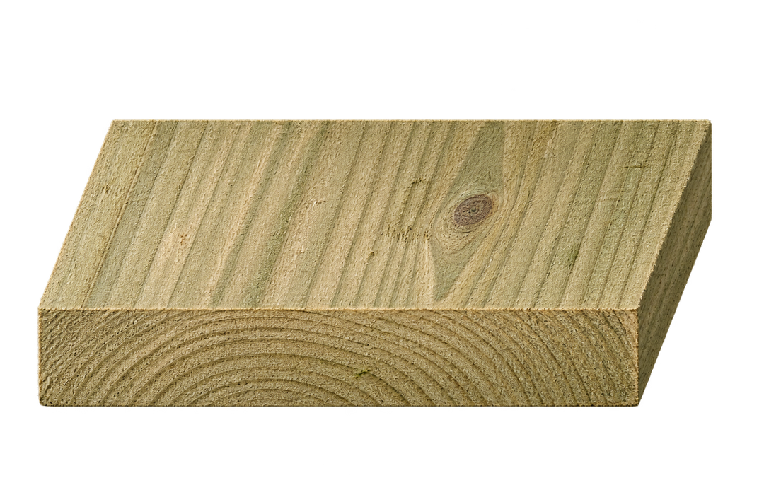 Realistic green treated timber end profile, 225mm × 35mm nominal section