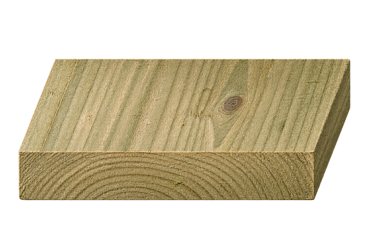 Realistic green treated timber end profile, 225mm × 35mm nominal section