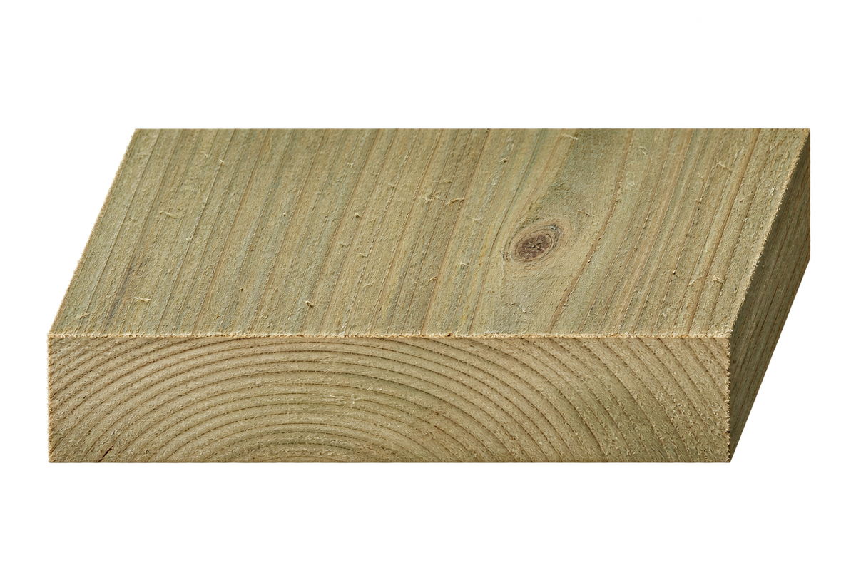 Realistic green treated timber end profile, 225mm × 44mm nominal section