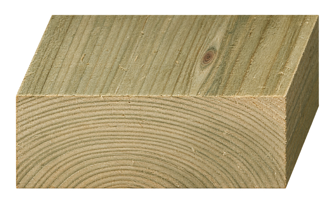 Realistic green treated timber end profile, 225mm × 75mm nominal section
