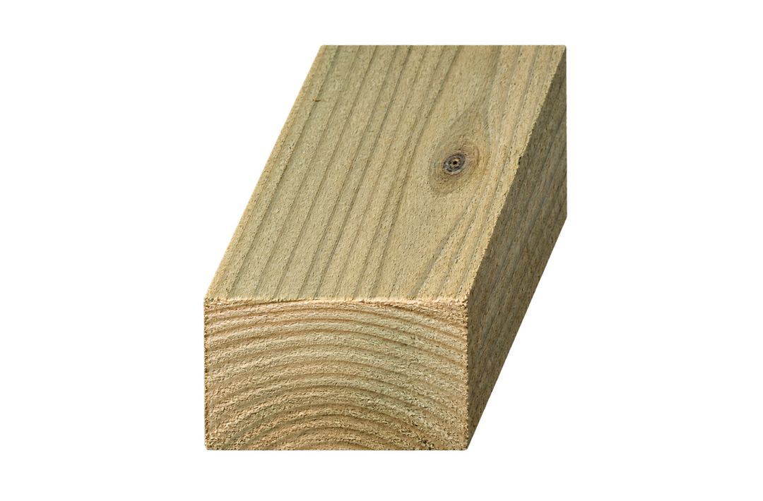 Realistic green treated timber end profile, 75mm × 44mm nominal section