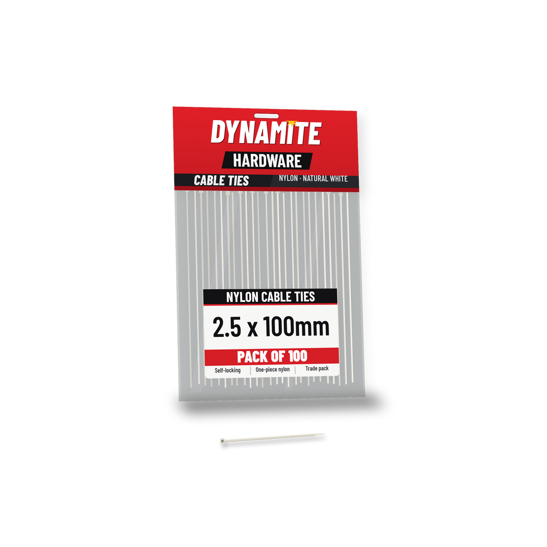 2.5 x 100mm cable ties white (natural) – pack of 100 – Dynamite Hardware