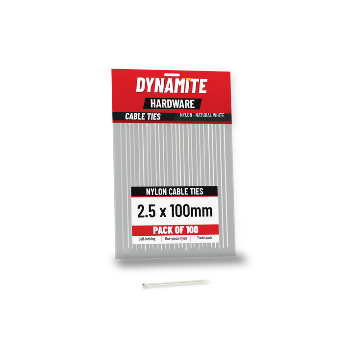 2.5 x 100mm cable ties white (natural) – pack of 100 – Dynamite Hardware