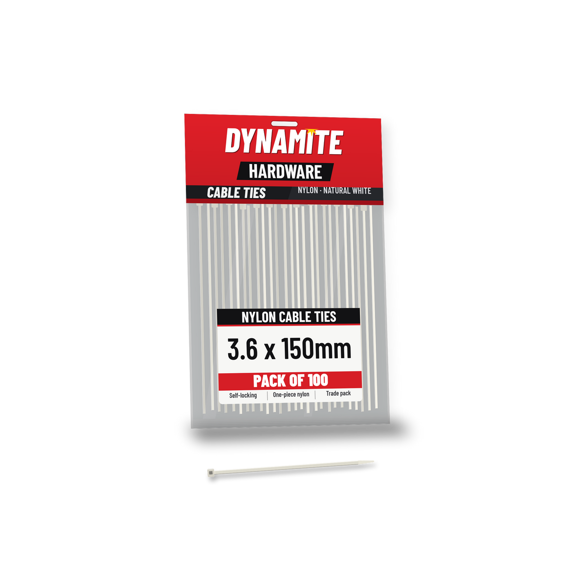 3.6 x 150mm cable ties white (natural) – pack of 100 – Dynamite Hardware