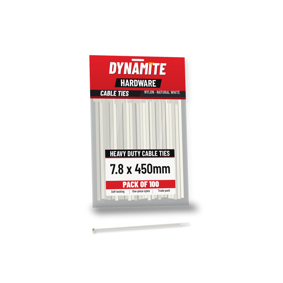 7.8 x 450mm cable ties white (natural) – pack of 100 – Dynamite Hardware
