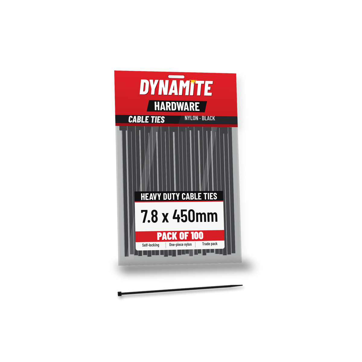 7.8 x 450mm cable ties black – pack of 100 – Dynamite Hardware
