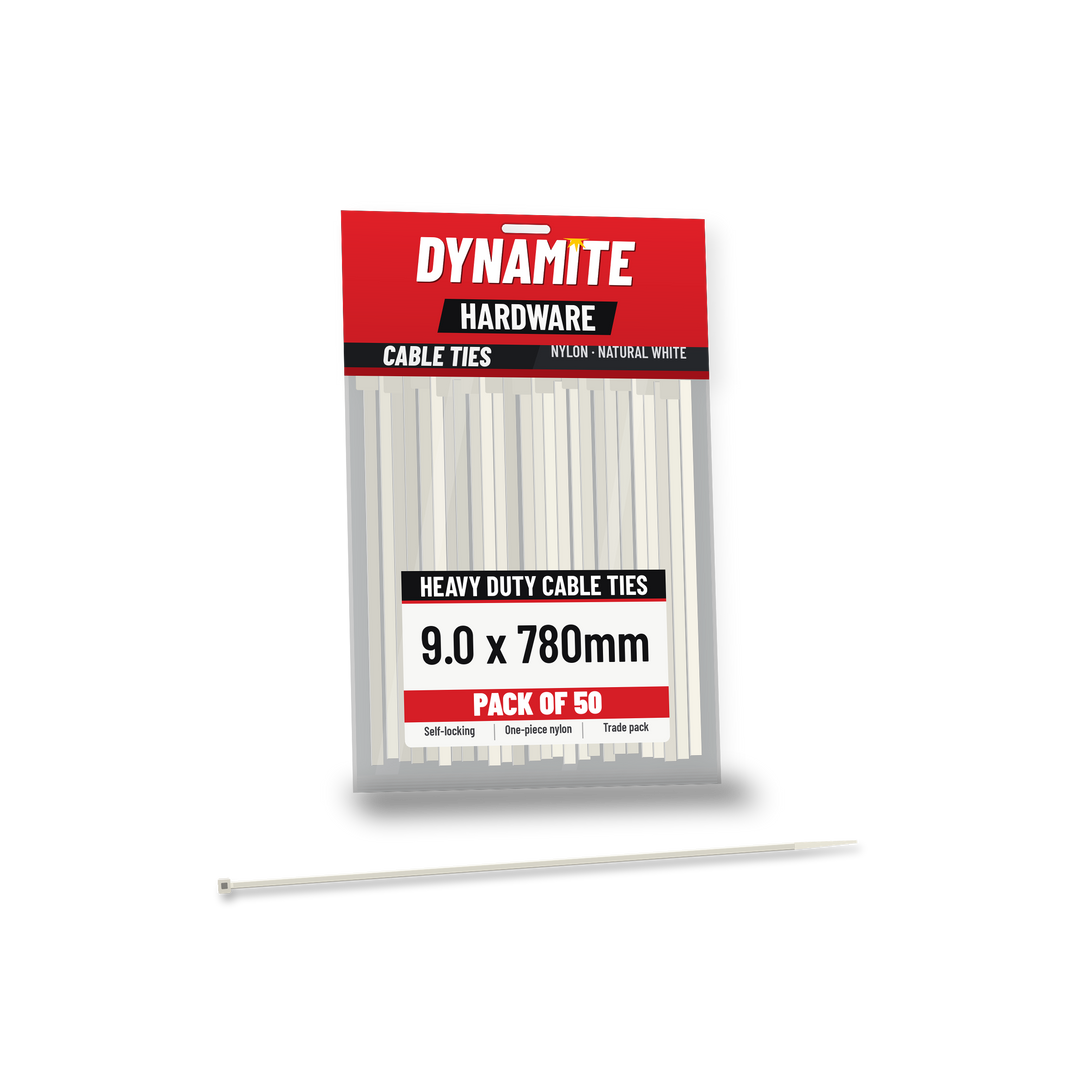 9.0 x 780mm cable ties white (natural) – pack of 50 – Dynamite Hardware