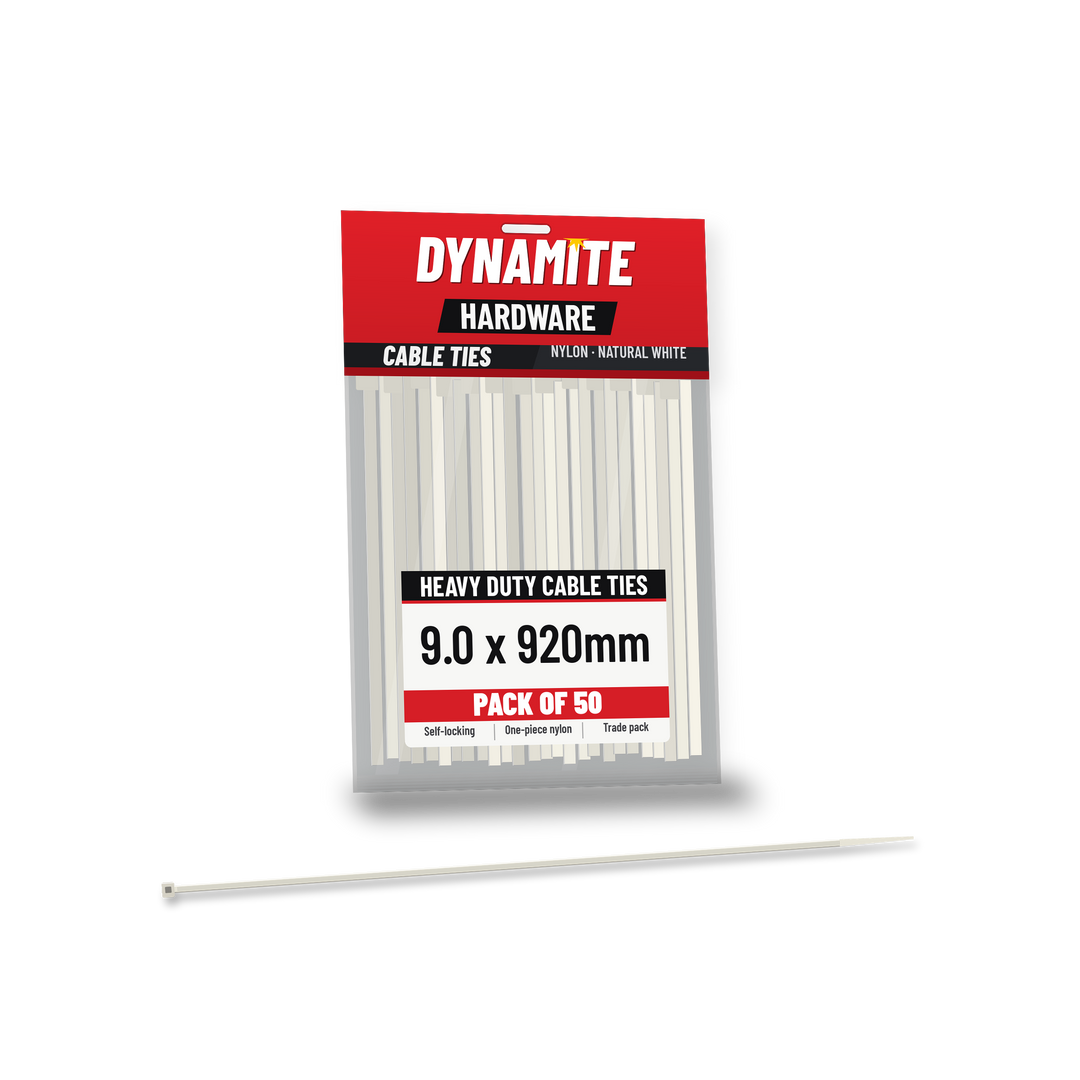 9.0 x 920mm cable ties white (natural) – pack of 50 – Dynamite Hardware
