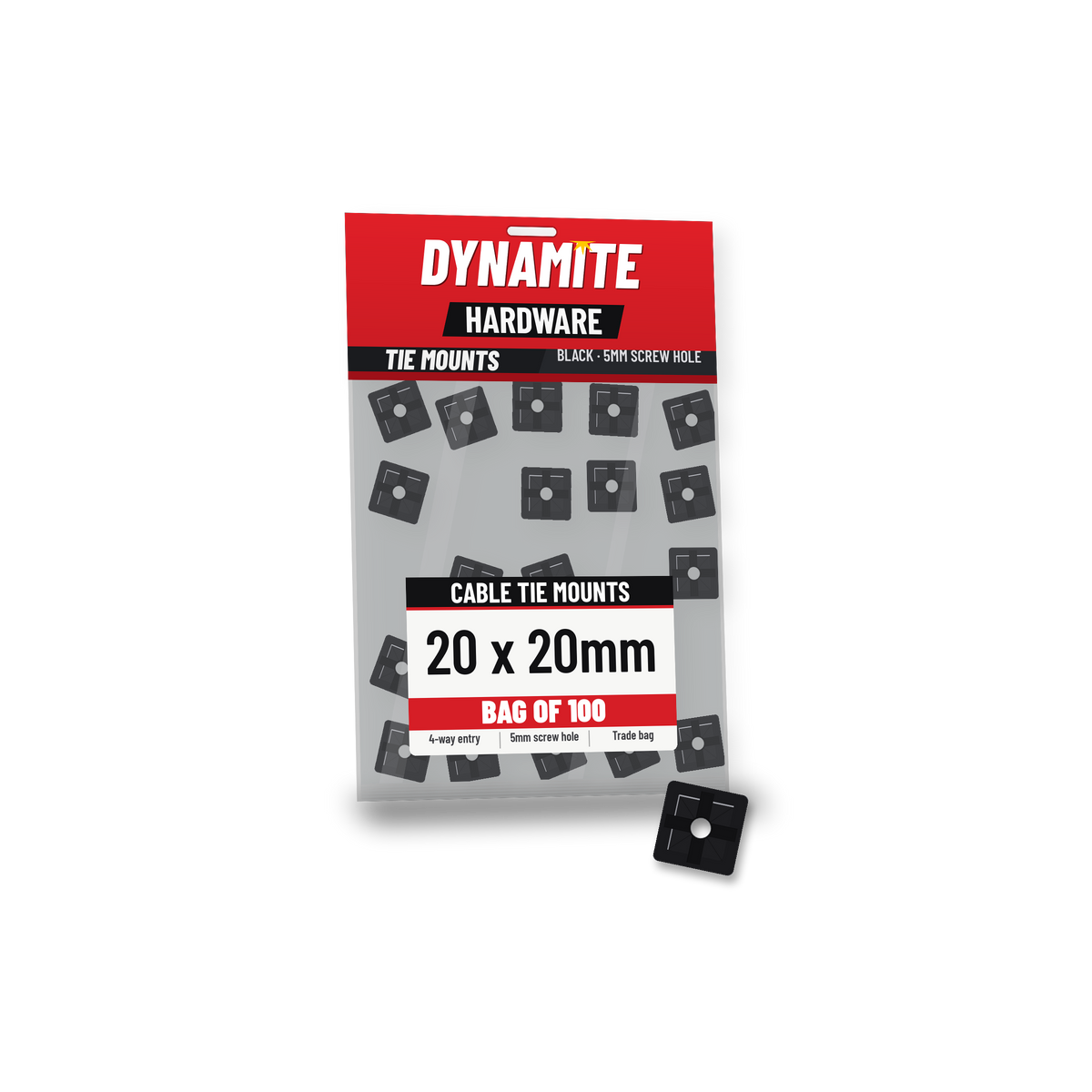 Cable tie mounts 20 x 20mm black – bag of 100 – Dynamite Hardware