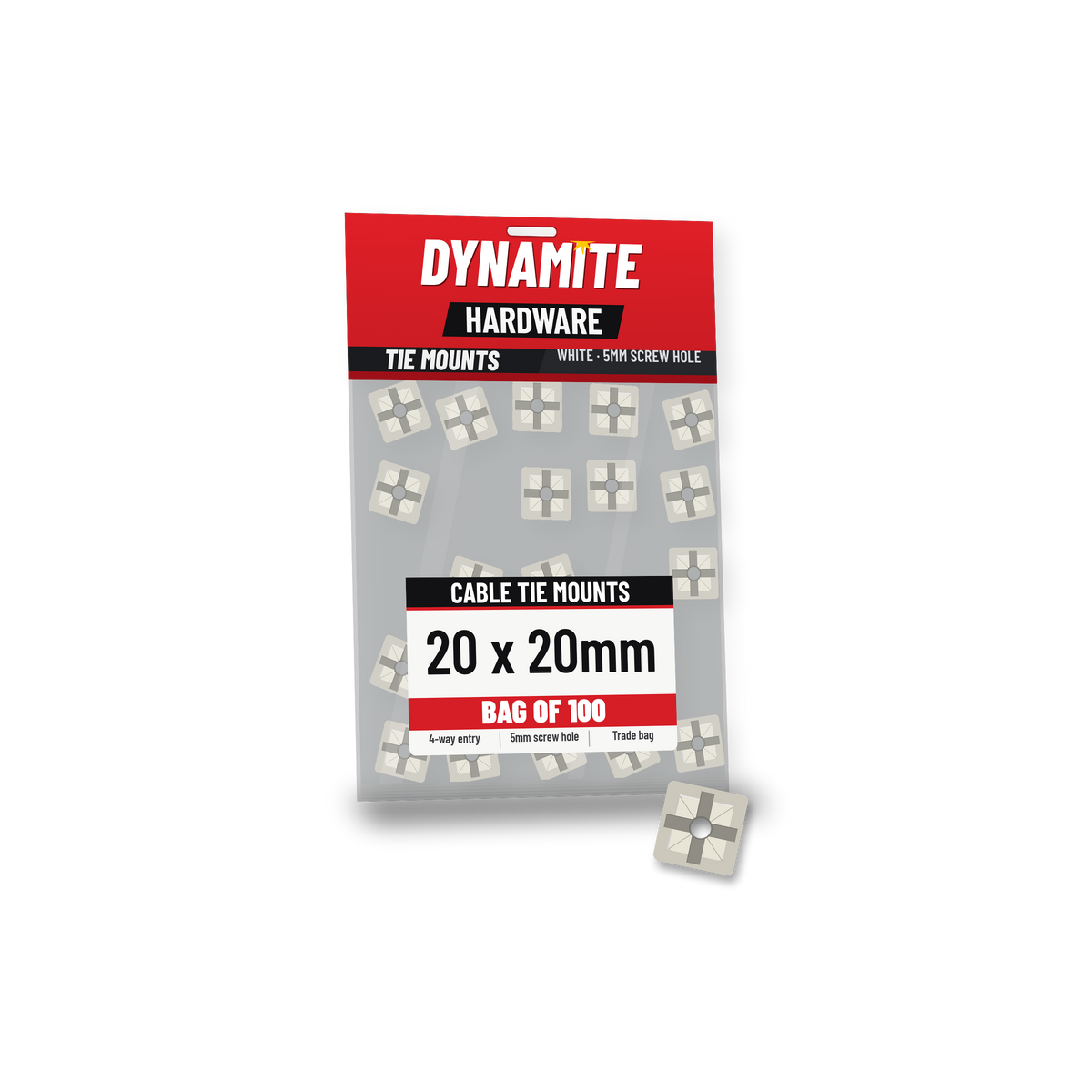 Cable tie mounts 20 x 20mm white (natural) – bag of 100 – Dynamite Hardware