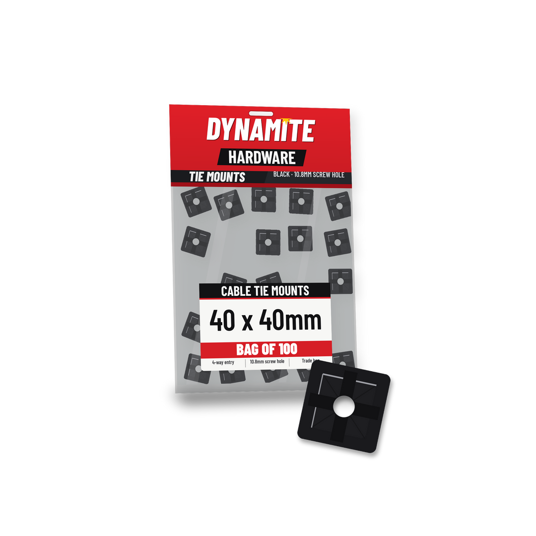 Cable tie mounts 40 x 40mm black – bag of 100 – Dynamite Hardware