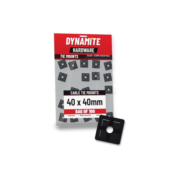Cable tie mounts 40 x 40mm black – bag of 100 – Dynamite Hardware