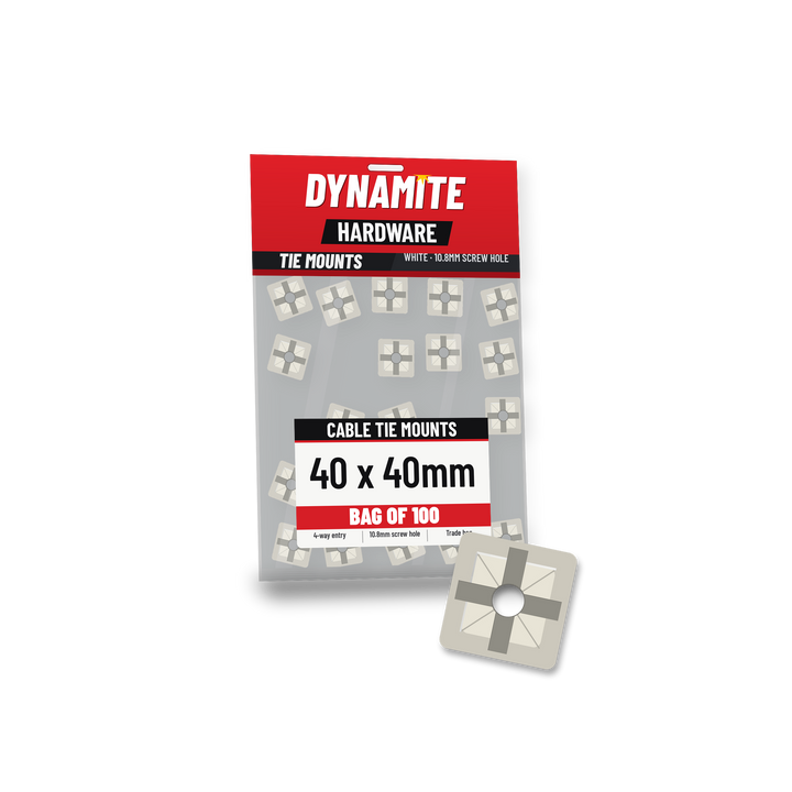 Cable tie mounts 40 x 40mm white (natural) – bag of 100 – Dynamite Hardware