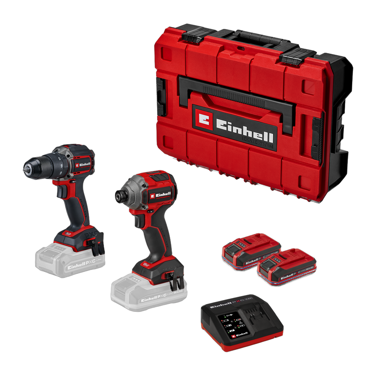 18V Brushless Compact Combi Drill & Impact Driver Twin Kit – 2 x 4.0Ah Batteries, Charger & Case – Einhell Compact Twin Kit TP-CD 18/50-C & TP-CI 18/250-C