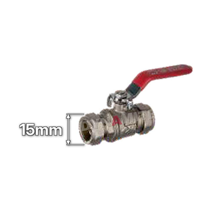 Full Bore Lever Ball Valve - Compression (Metric), 15mm, size marked with a white arrow