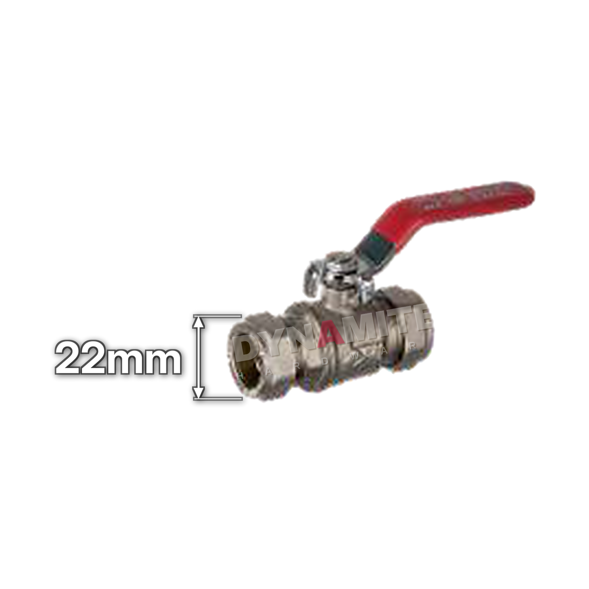 Full Bore Lever Ball Valve - Compression (Metric), 22mm, size marked with a white arrow
