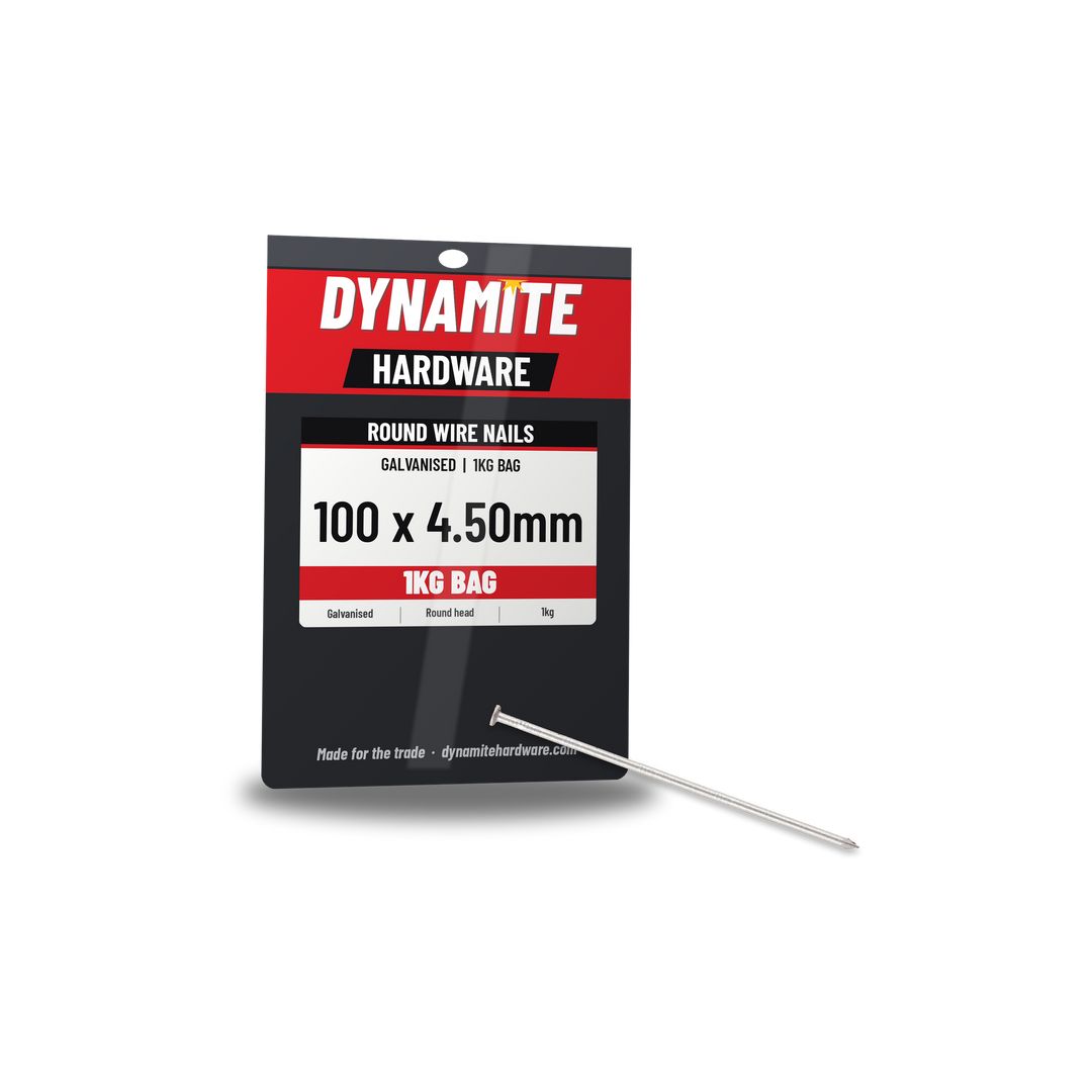 Galvanised Round Wire Nails 100 x 4.50mm, 1kg Bag