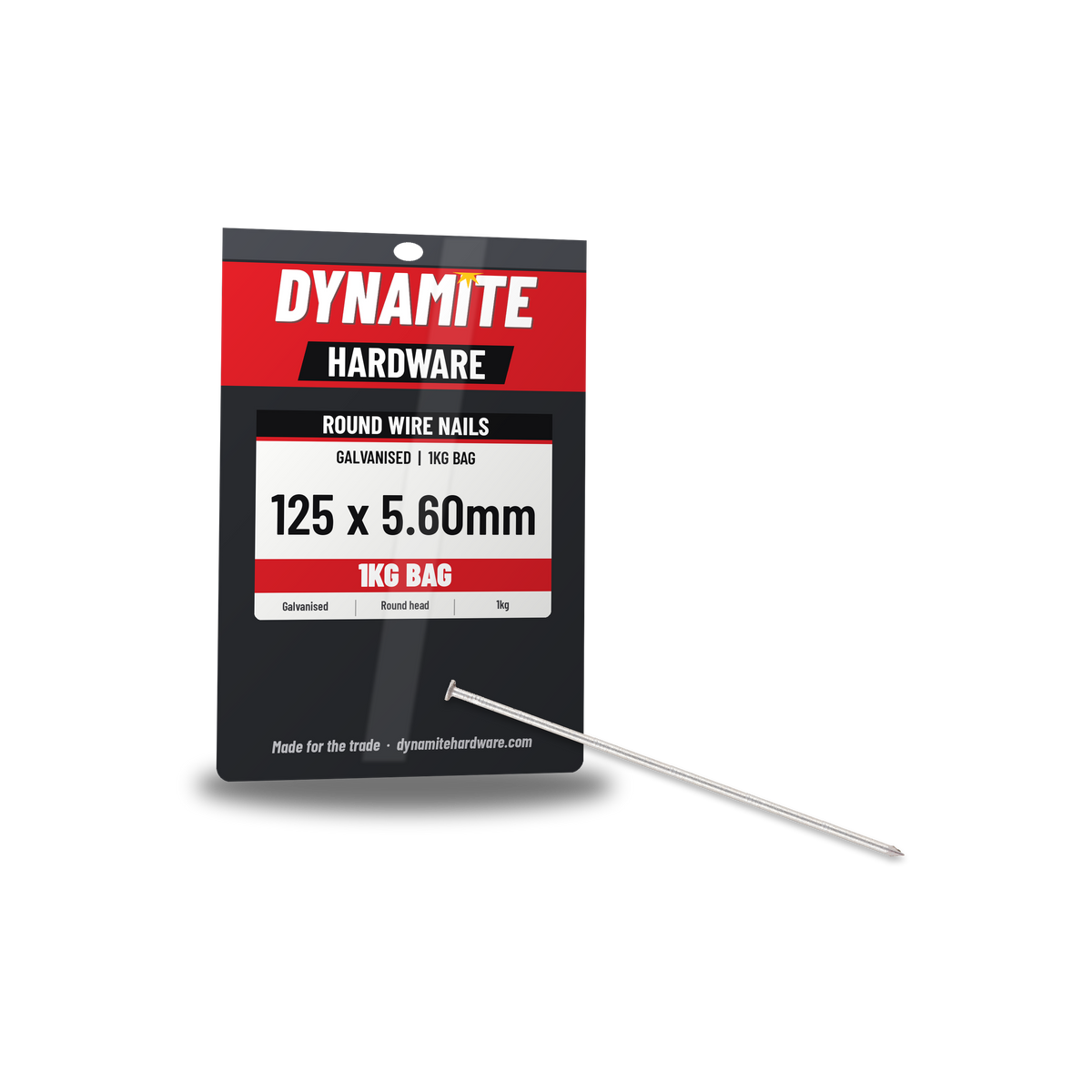 Galvanised Round Wire Nails 125 x 5.60mm, 1kg Bag