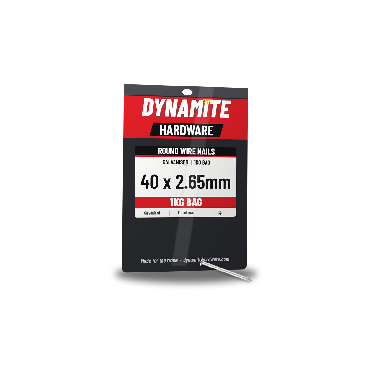 Galvanised Round Wire Nails 40 x 2.65mm, 1kg Bag