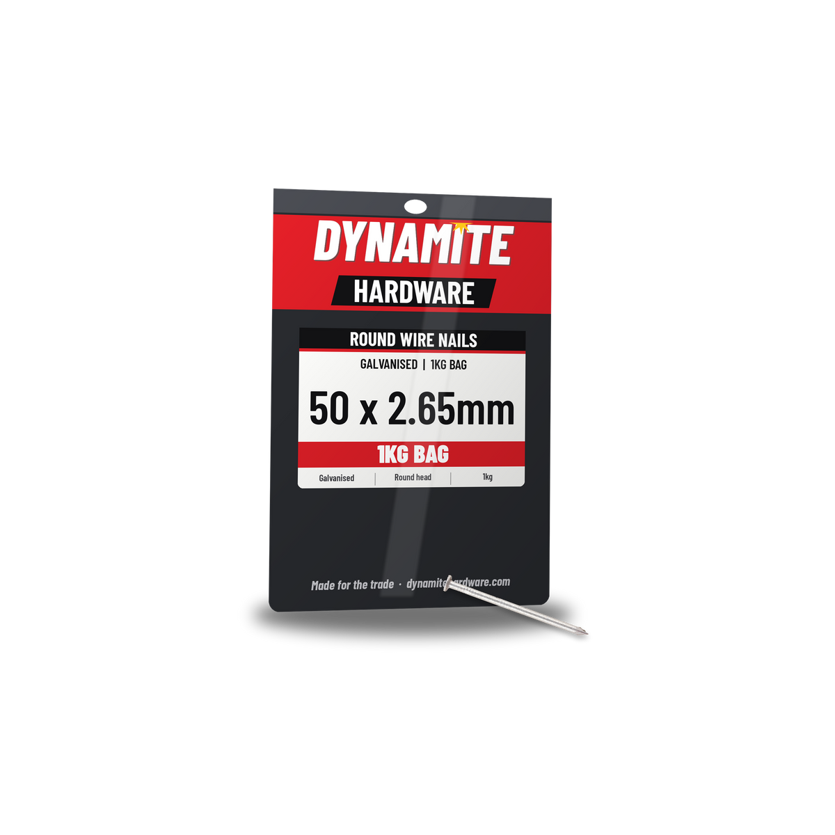 Galvanised Round Wire Nails 50 x 2.65mm, 1kg Bag