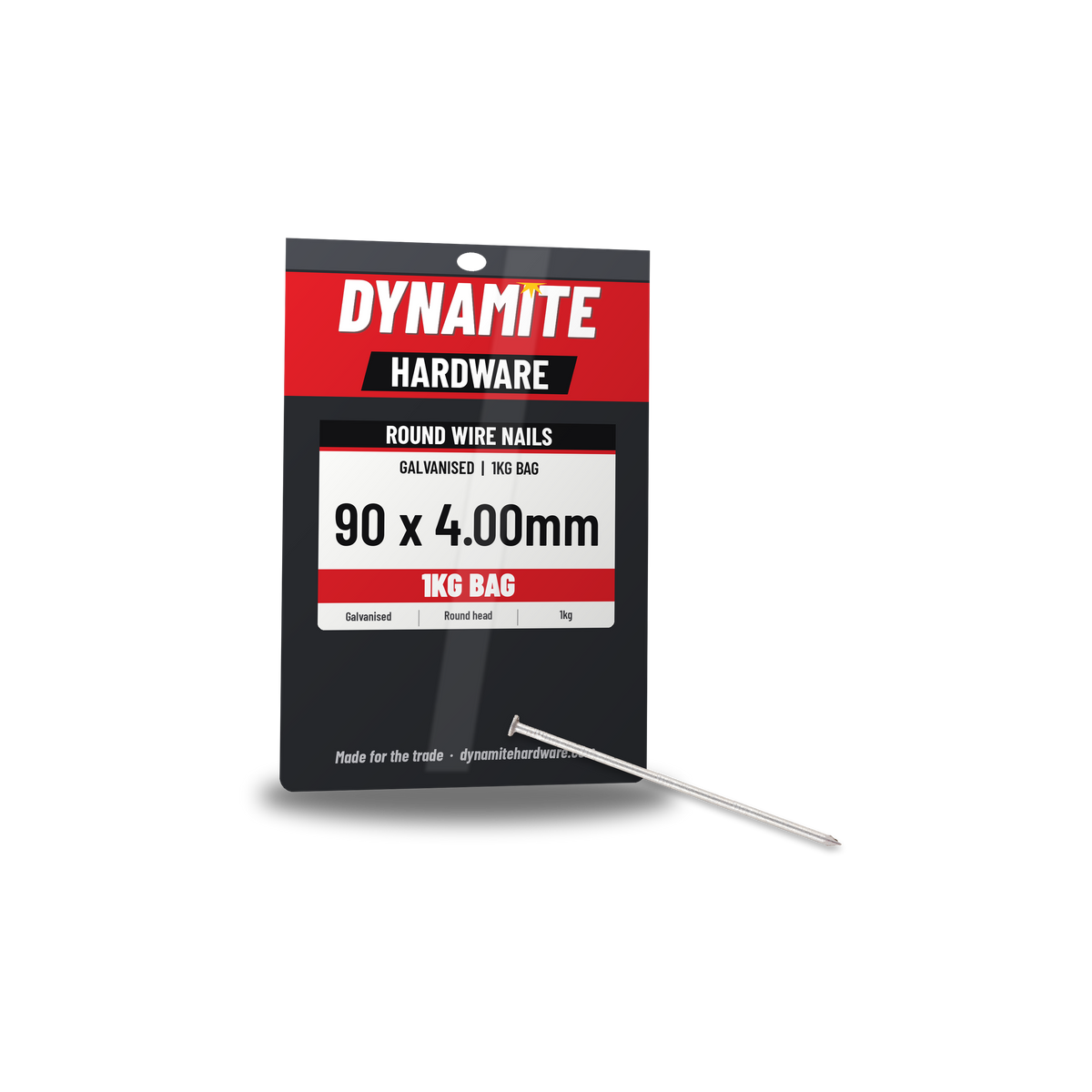 Galvanised Round Wire Nails 90 x 4.00mm, 1kg Bag