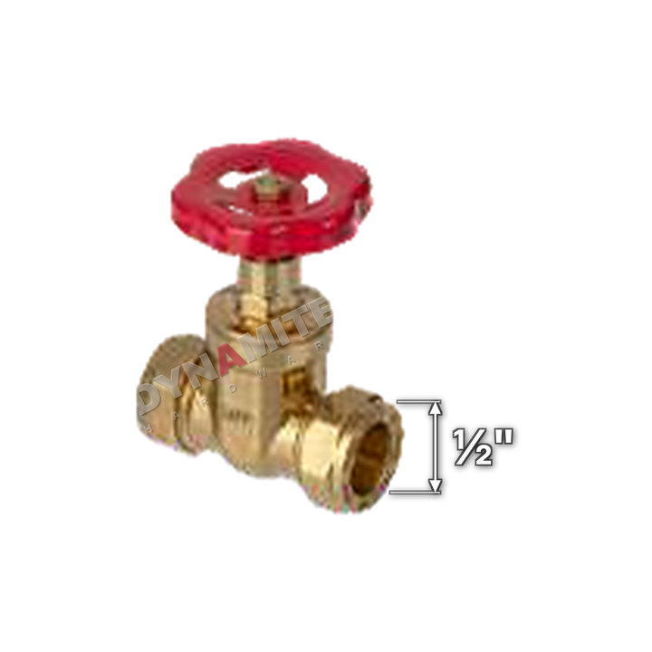 Heavy Pattern Gate Valve - Compression (Imperial), ½", size marked with a white arrow