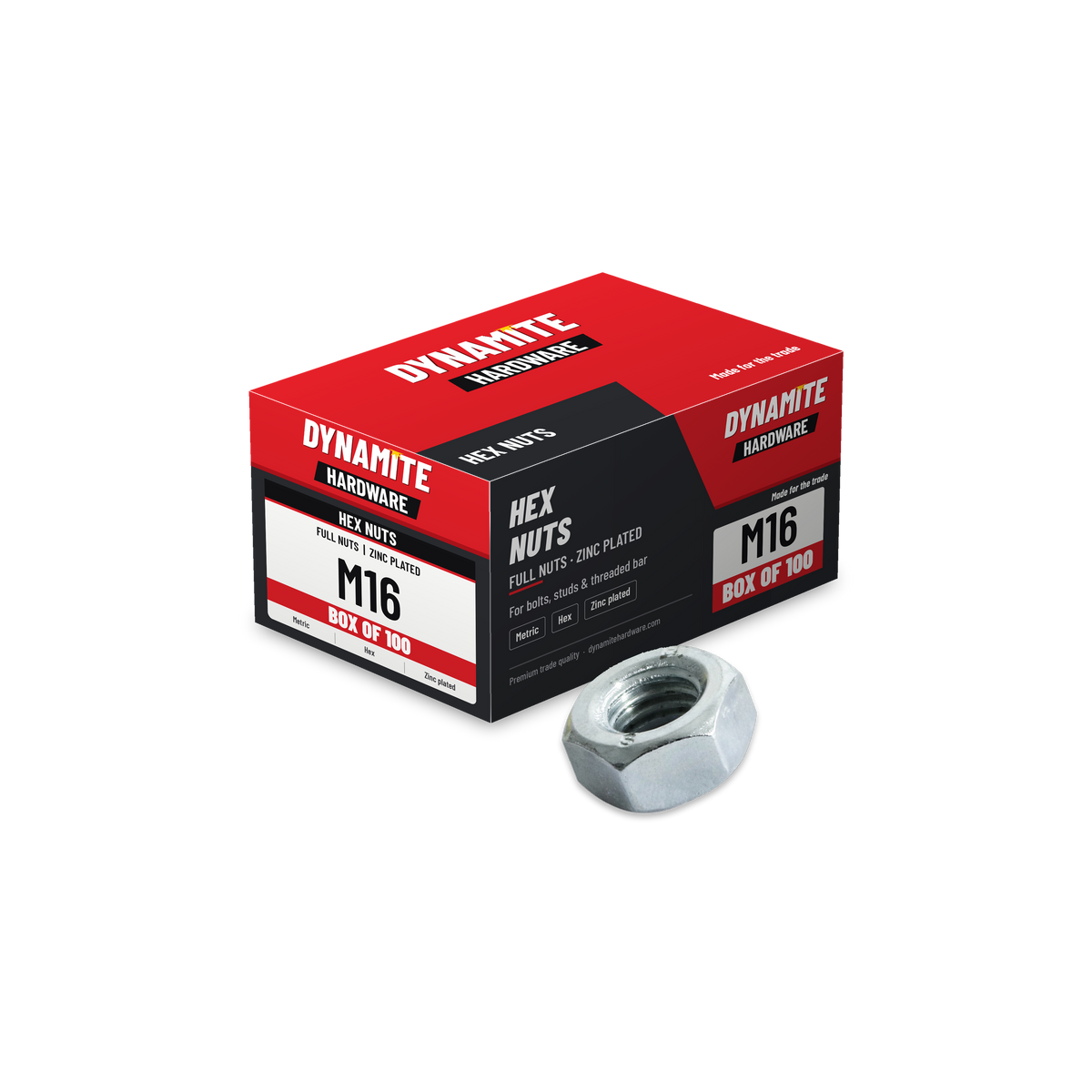 Hex Full Nuts M16 Zinc Plated DIN 934, box of 100