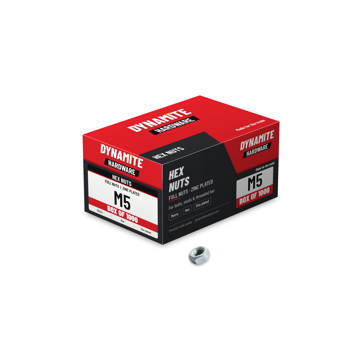 Hex Full Nuts M5 Zinc Plated DIN 934, box of 1000