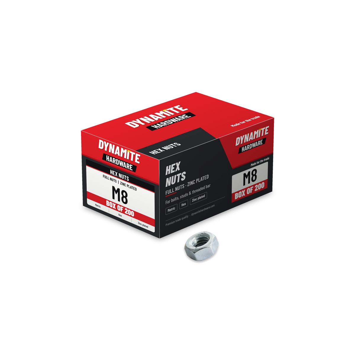 Hex Full Nuts M8 Zinc Plated DIN 934, box of 200