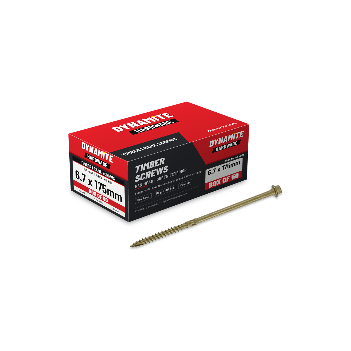 Hex Head Timber Frame & Landscaping Screws 6.7 x 175mm Green, box of 50