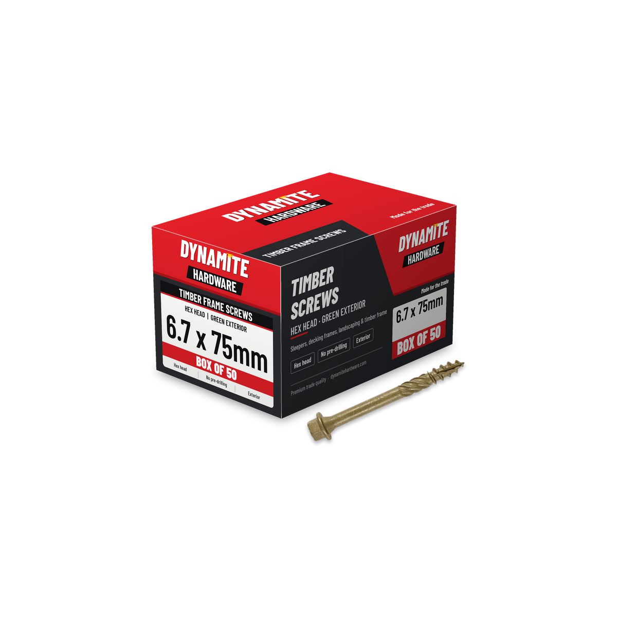 Hex Head Timber Frame & Landscaping Screws 6.7 x 75mm Green, box of 50