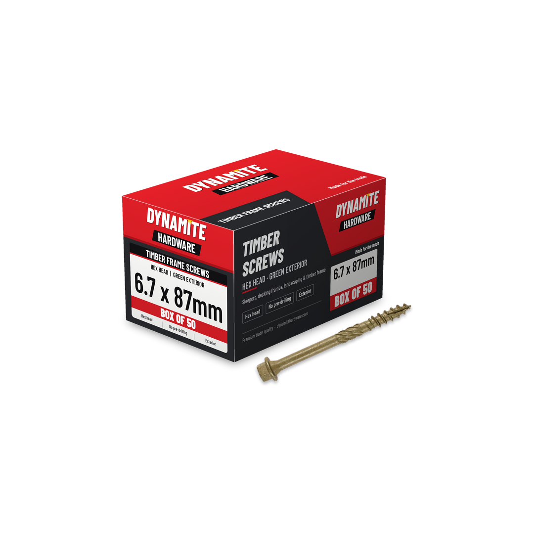 Hex Head Timber Frame & Landscaping Screws 6.7 x 87mm Green, box of 50