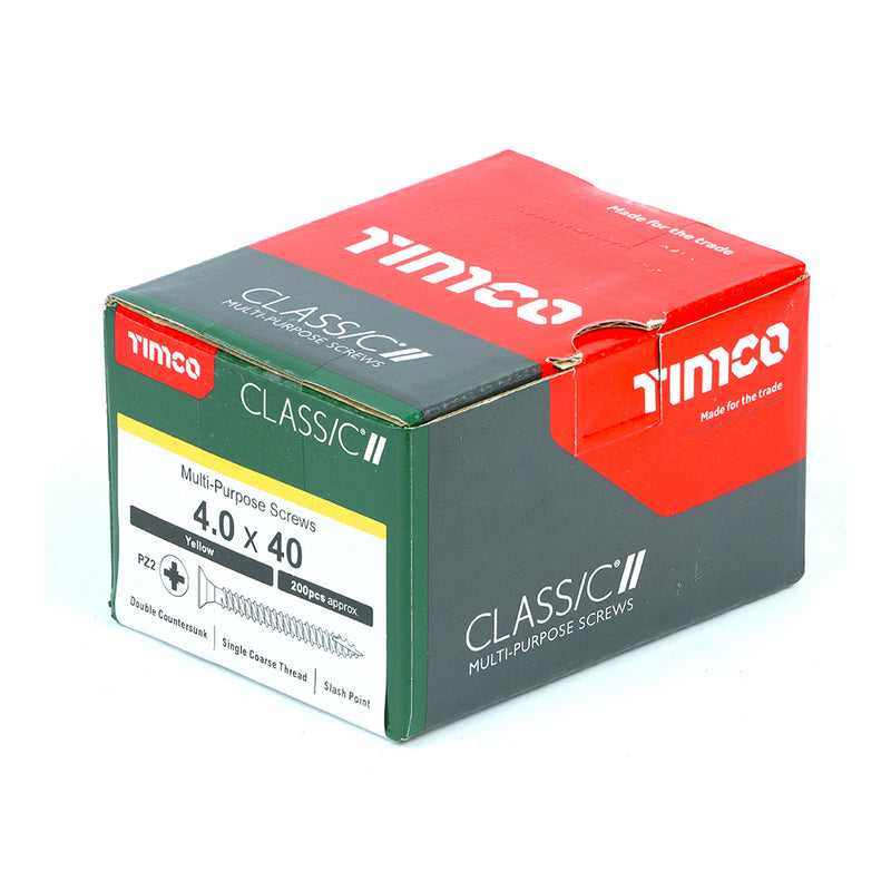 Timco Classic Multi-Purpose Screws - PZ - Double Countersunk - Yellow 4.0 x 40 (Pack 200)