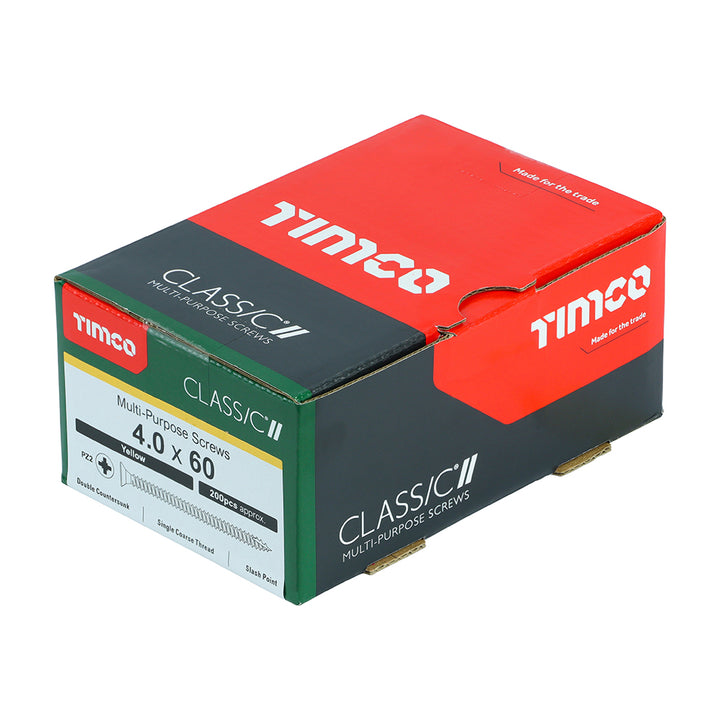 Timco Classic Multi-Purpose Screws - PZ - Double Countersunk - Yellow 4.0 x 60 (Pack 200) - Dynamite Hardware