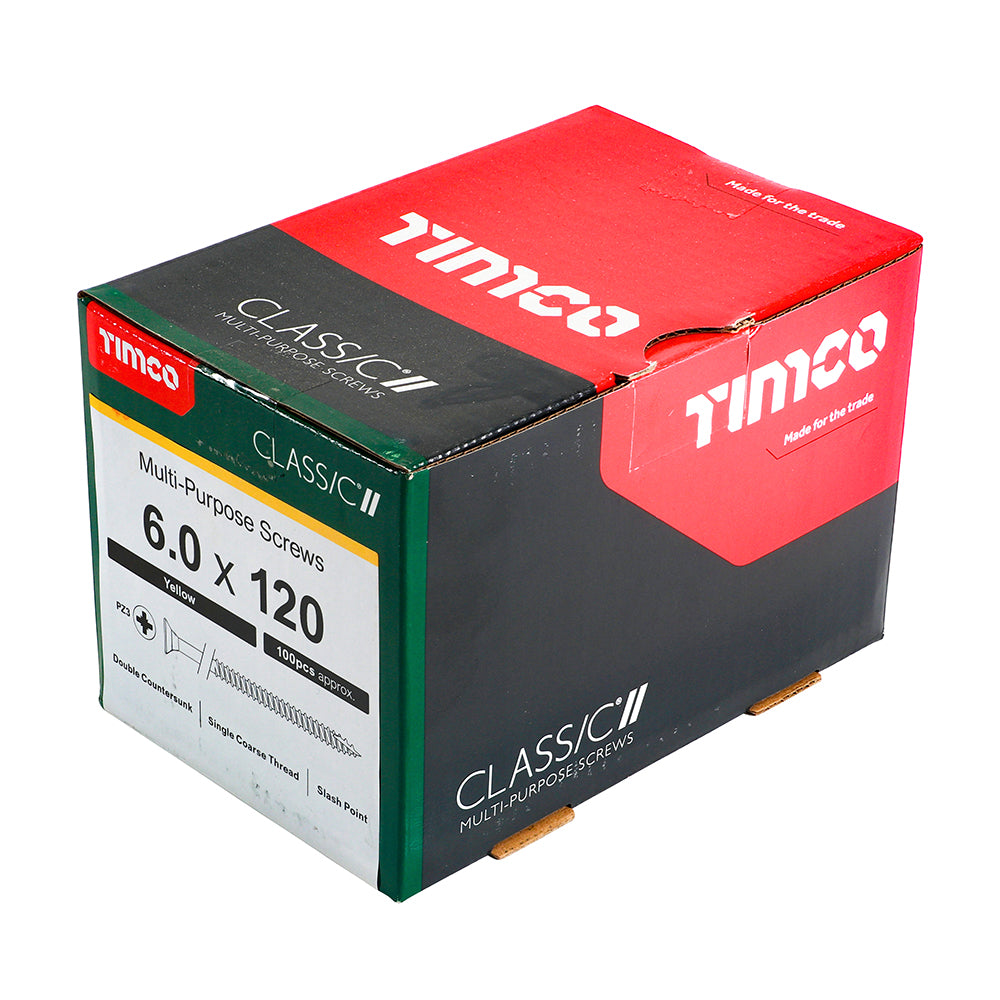 Timco Classic Multi-Purpose Screws - PZ - Double Countersunk - Yellow 6.0 x 120 (Pack 100) - Dynamite Hardware