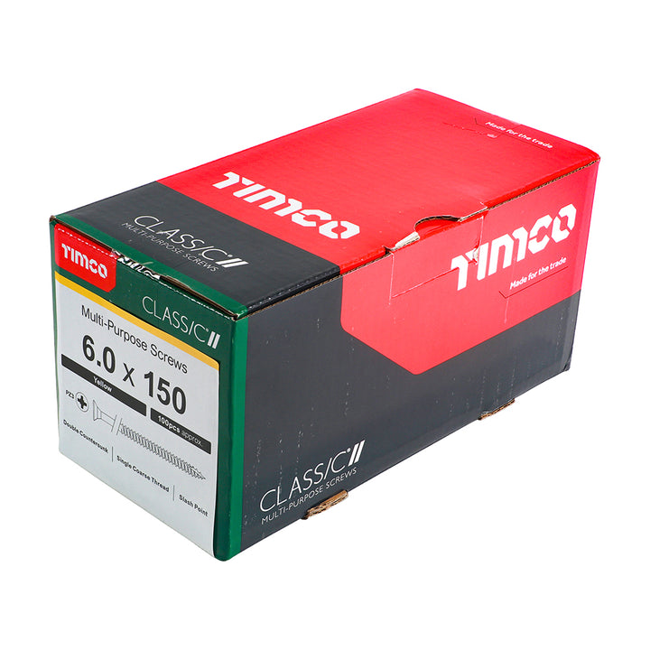 Timco Classic Multi-Purpose Screws - PZ - Double Countersunk - Yellow 6.0 x 150 (Pack 100) - Dynamite Hardware
