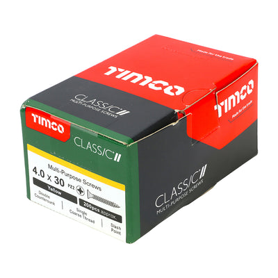 Timco Classic Multi-Purpose Screws - PZ - Double Countersunk - Yellow 4.0 x 30 (Pack 200)