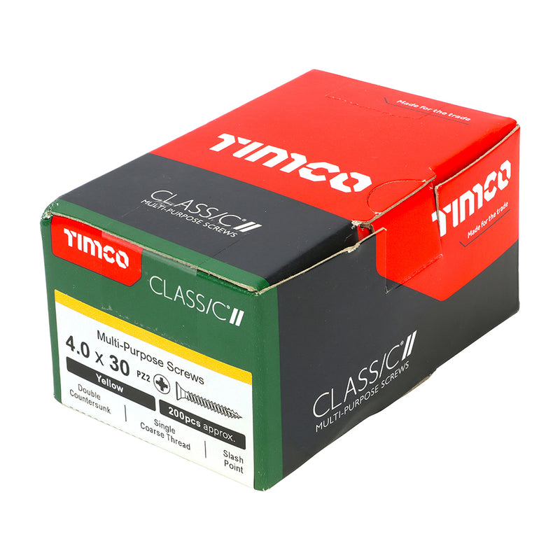 Timco Classic Multi-Purpose Screws - PZ - Double Countersunk - Yellow 4.0 x 30 (Pack 200)