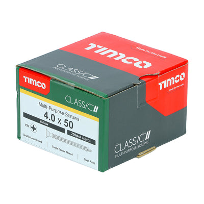 Timco Classic Multi-Purpose Screws - PZ - Double Countersunk - Yellow 4.0 x 50 (Pack 200)