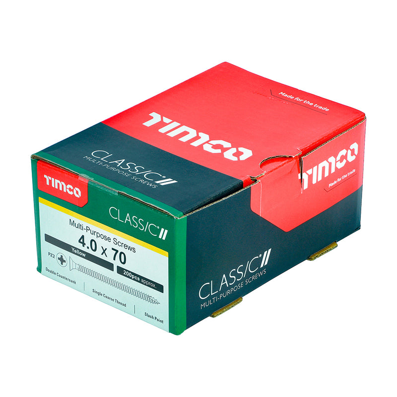 Timco Classic Multi-Purpose Screws - PZ - Double Countersunk - Yellow 4.0 x 70 (Pack 200) - Dynamite Hardware